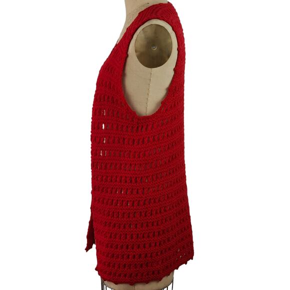 Vintage 70s red hand knit long vest Small Medium - Picture 4 of 5